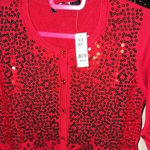 Red Sequin  Cardigan